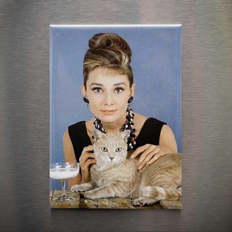 Audrey Hepburn With Cat 2.5in Magnet | Vintage Hollywood Glamour Portrait