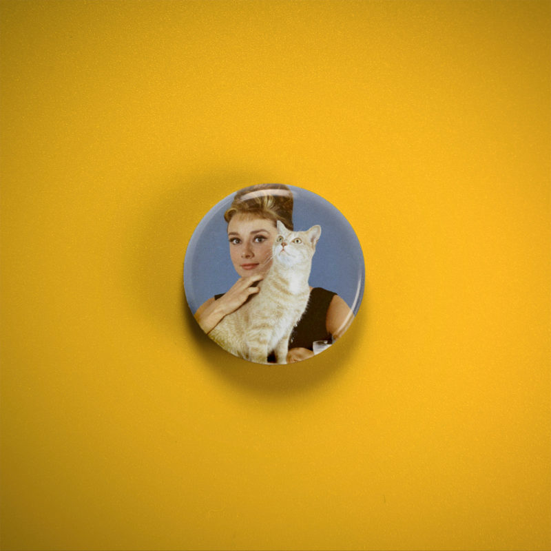 Audrey Hepburn With Cat 1in Pin | 50s Hollywood Glamour Portrait