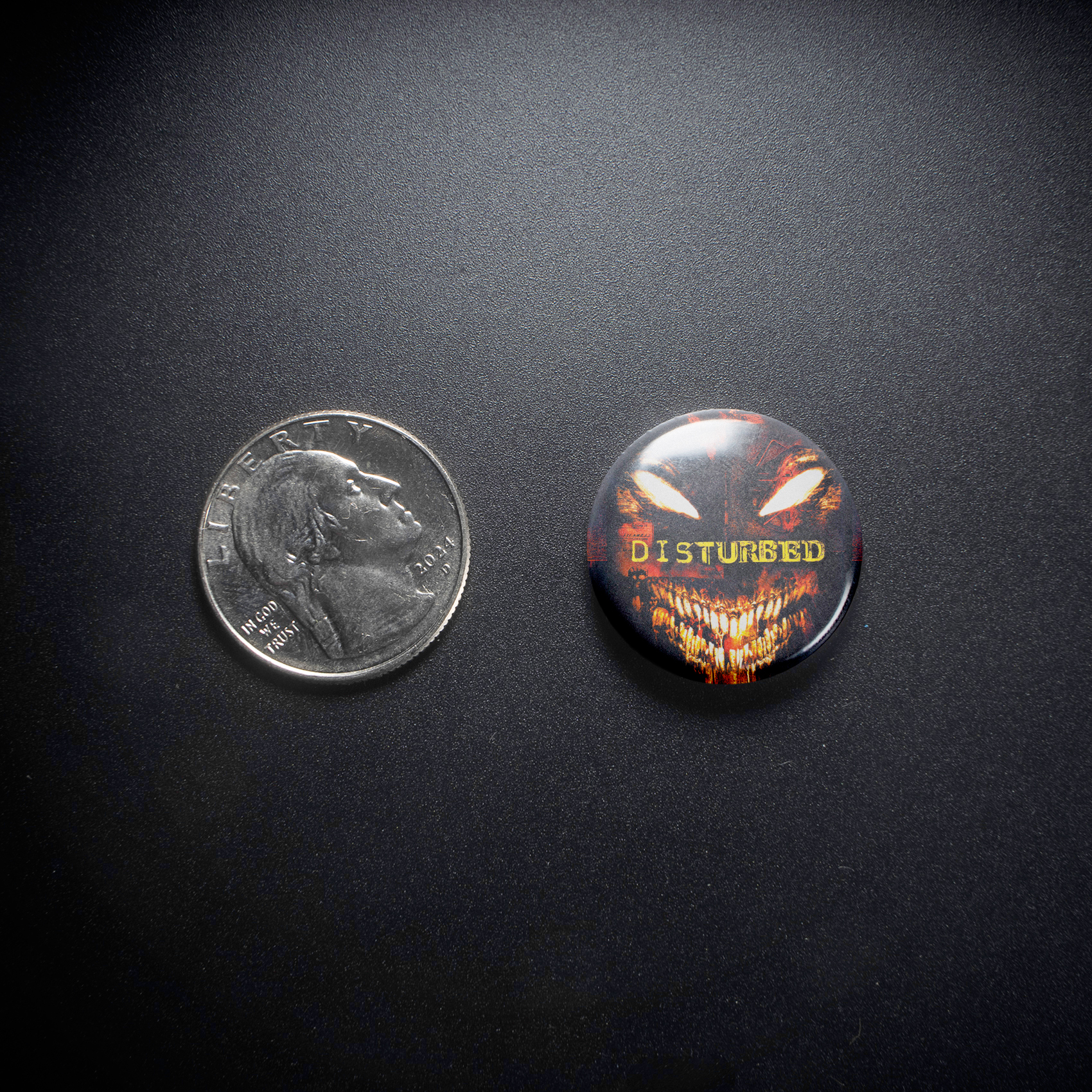 Disturbed Face 1in Pin | Dark Fantasy Nu-Metal 2000s Album Art - Image 3