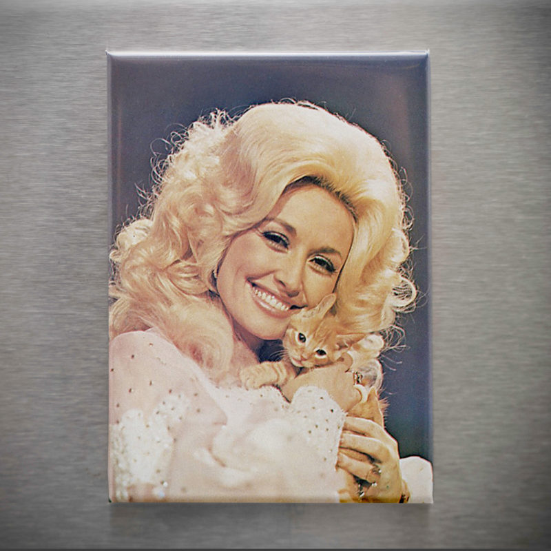 Dolly Parton With A Kitten 2.5in Magnet | 70s Country Kitten Cuddles