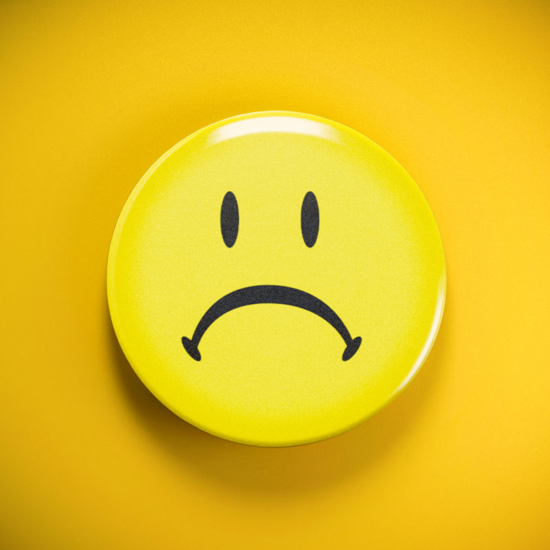 Frowny Face 2.25in Pin | Ironic Emoticon Mood Modern Meme