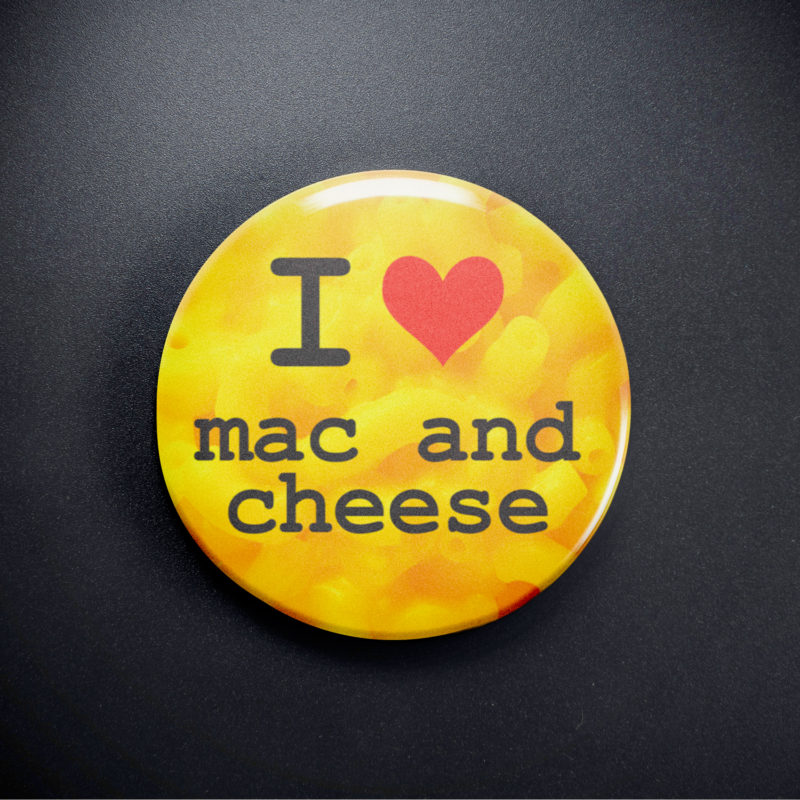 I Heart Mac & Cheese 2.25in Pin | Retro Food Humor Comfort Food