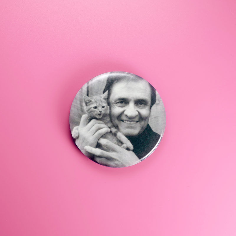 Johnny Cash With A Kitten 1.5in Pin | Tender Country Icon with Cat