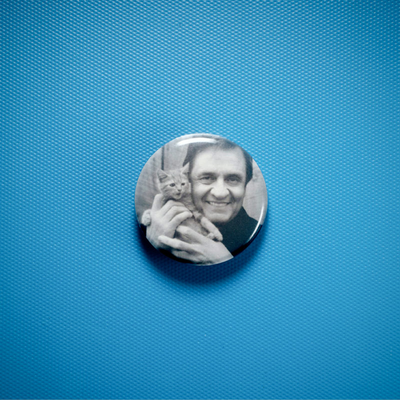 Johnny Cash With A Kitten 1in Pin | Mid-Century Country Music Charm