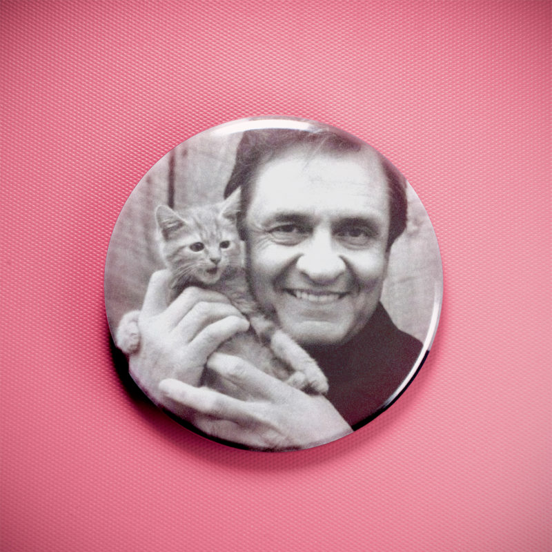 Johnny Cash With A Kitten 2.25in Pin | 50s Country Music Icon with Cat