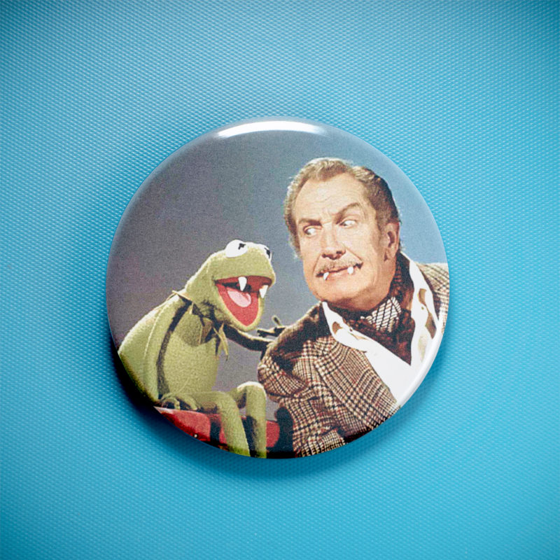 Kermit & Vincent Price Vampires 2.25in Pin | 70s Campy Horror Muppets