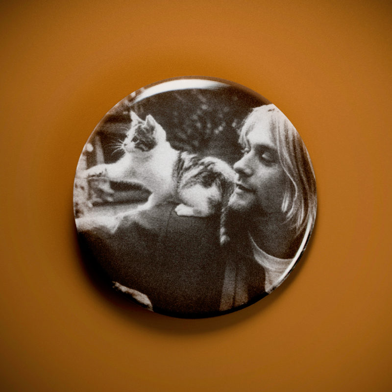 Kurt Cobain With A Kitten 2.25in Pin | 90s Grunge Icon Intimate Portrait