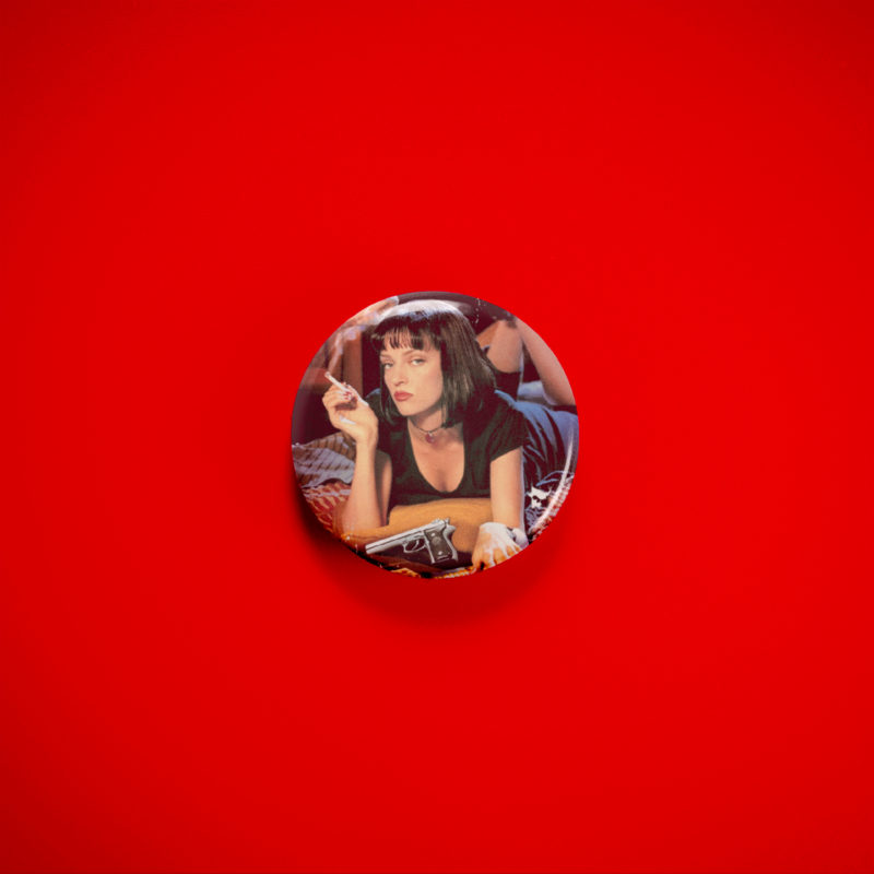 Pulp Fiction Movie Poster 1in Pin | Uma Thurman 90s Neo-Noir Film