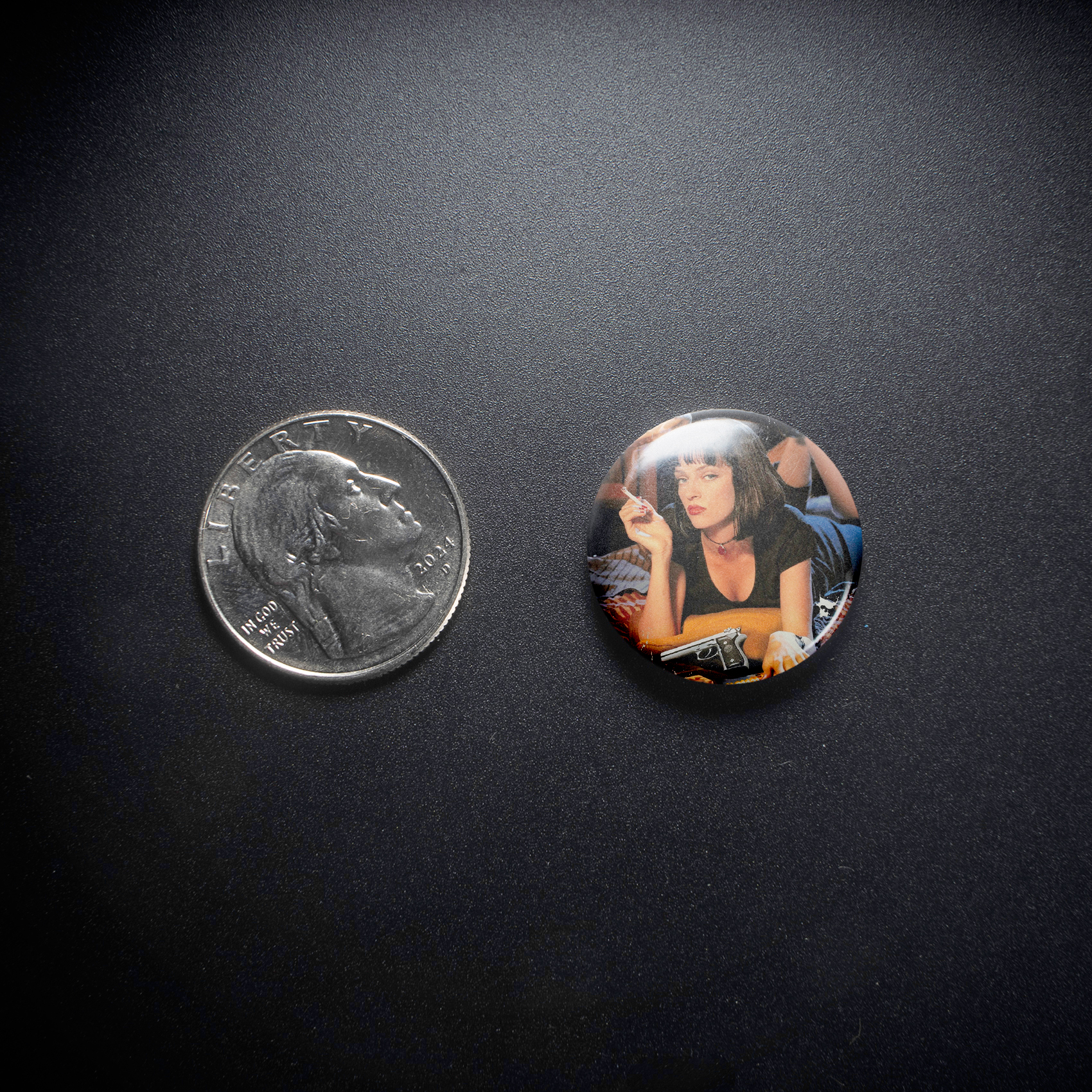 Pulp Fiction Movie Poster 1in Pin | Uma Thurman 90s Neo-Noir Film - Image 3