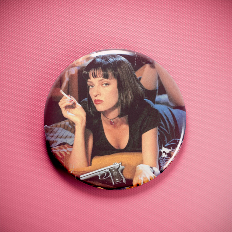 Pulp Fiction Movie Poster 2.25in Pin | Uma Thurman 90s Neo-Noir Crime